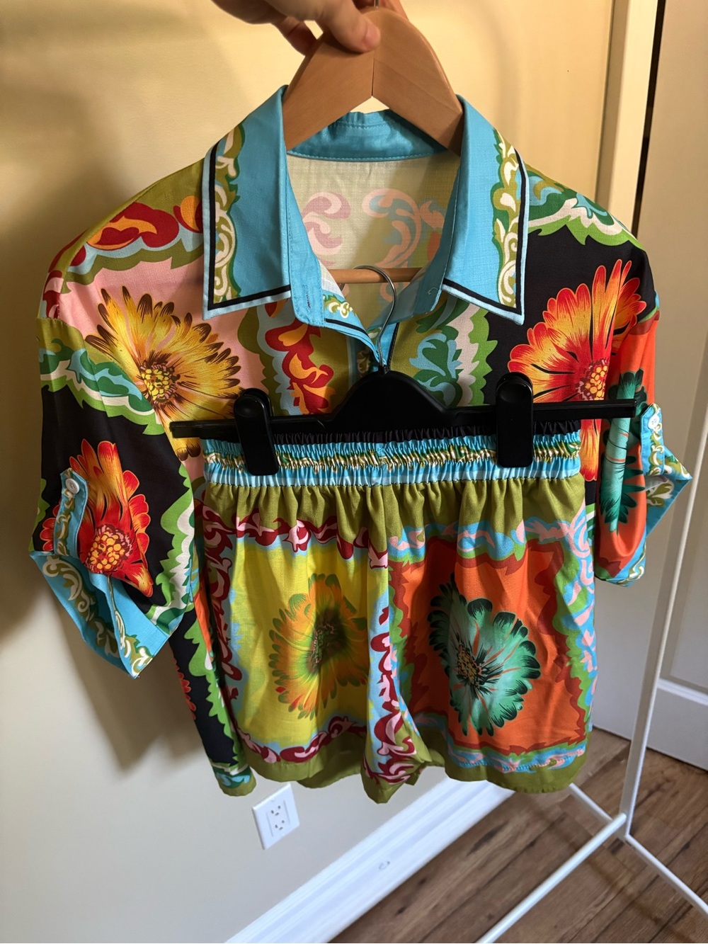 Floral Print Two-Piece Shirt and Shorts Set - Multicolor
